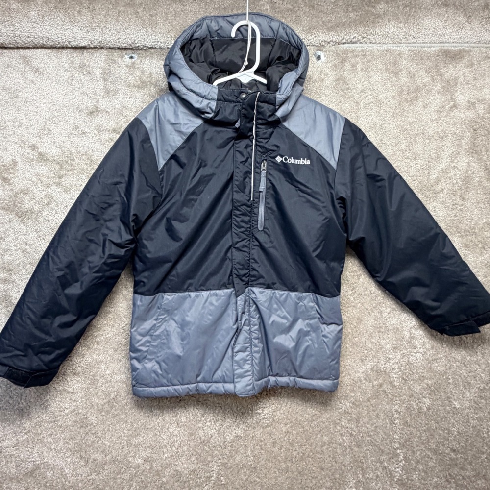 Columbia Boys Black Grey Colorblock Insulated Hooded Winter Jacket Size S 8